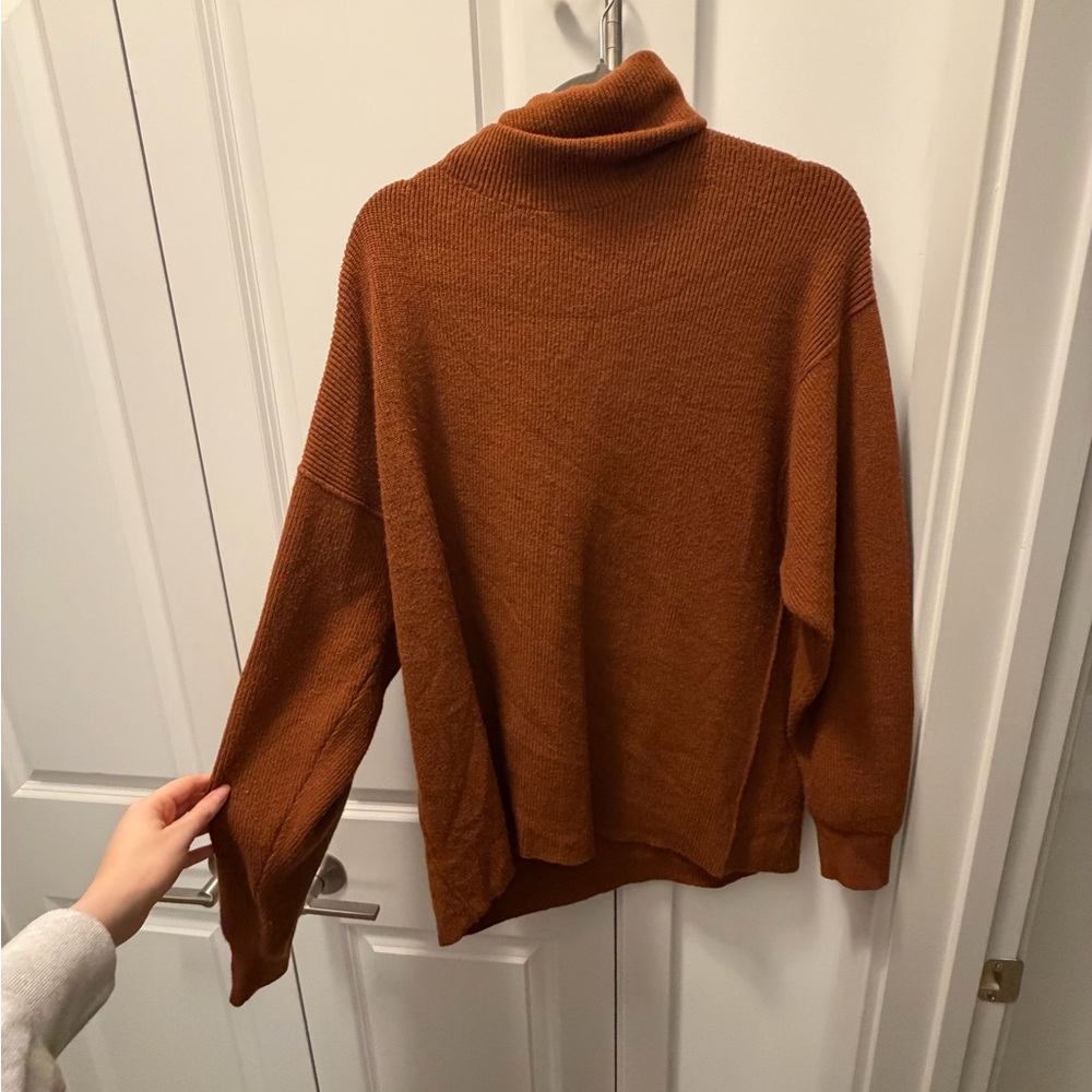 Free People Warm BrownOversized Turtleneck Sweater